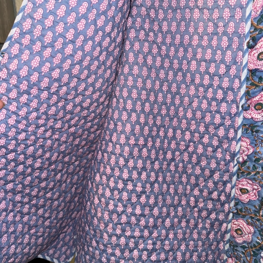 Fabindia Purple Floral Block Print 100% Cotton Quilted Button Front Jacket Large - Picture 9 of 10